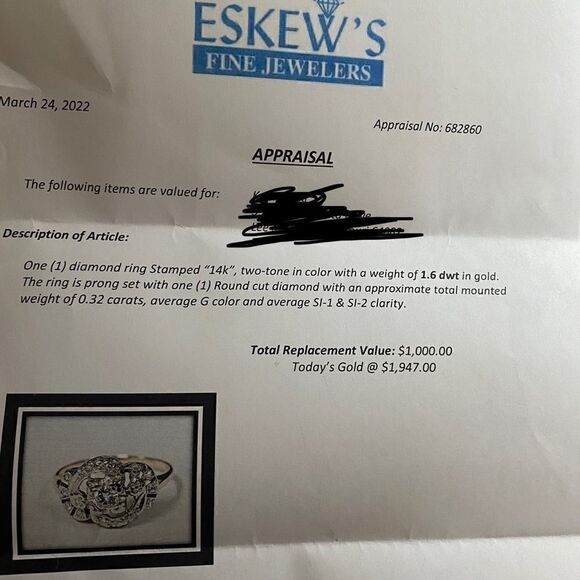 Antique 14kt gold Art Deco diamond ring appraisal included 6.75 - Picture 15 of 16